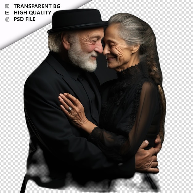 Romantisch oud joods echtpaar valentijnsdag met kussen ga doorzichtige achtergrond psd geïsoleerd.