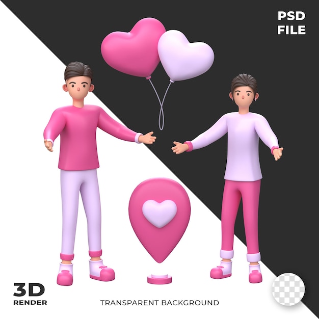 Romantisch paar viert Valentijnsdag Valentine Couple 3D Character