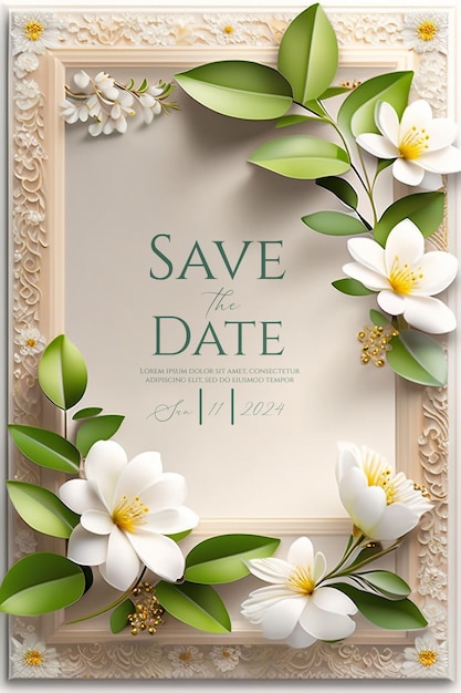 PSD romantische rode bloemen bruiloft uitnodiging op donkere elegante achtergrond luxe gouden raam save the date