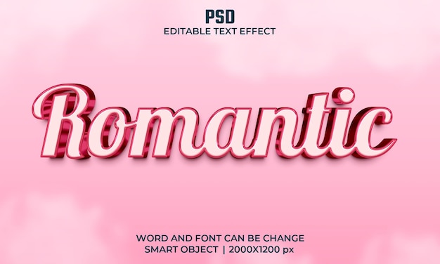 Romantyczny 3d edytowalny efekt tekstowy Premium Psd z tłem
