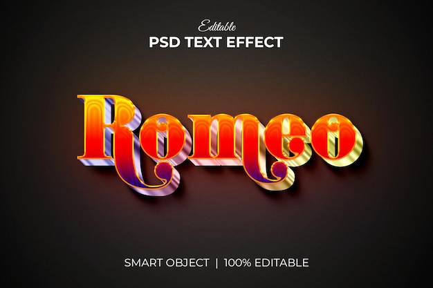 Romeo Shiny3d編集可能なテキスト効果モックアッププレミアムPSD