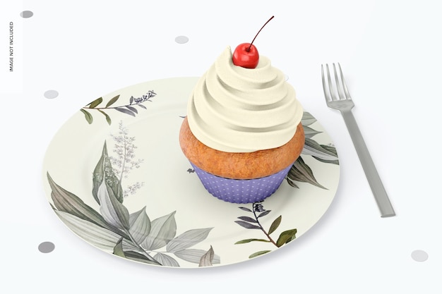 Rond dessertbord met cupcake mockup