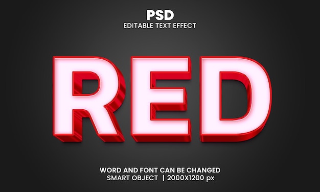 Rood 3d bewerkbaar teksteffect Premium Psd met achtergrond