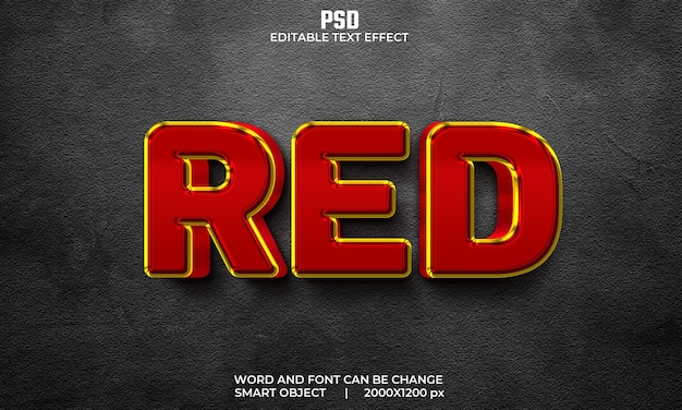 Rood 3d bewerkbaar teksteffect premium psd met achtergrond