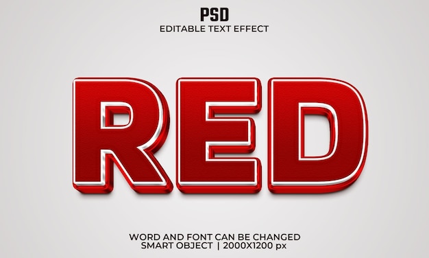 Rood 3d bewerkbaar teksteffect premium psd met achtergrond