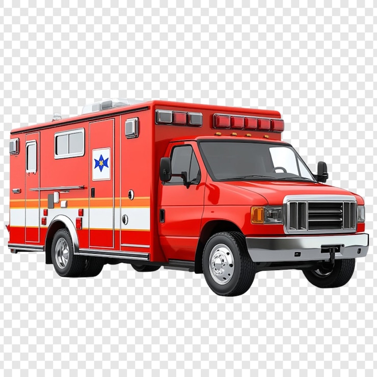 PSD rood ambulancevoertuig op witte achtergrond klaar voor dienst