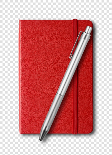 Rood gesloten geïsoleerd notitieboekje en pen