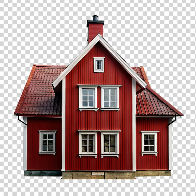 PSD rood houten huis geïsoleerd op een doorzichtige achtergrond