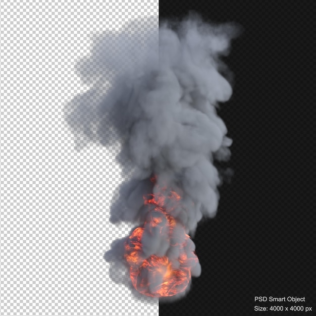 Rook en vuur explosie geïsoleerde 3d render