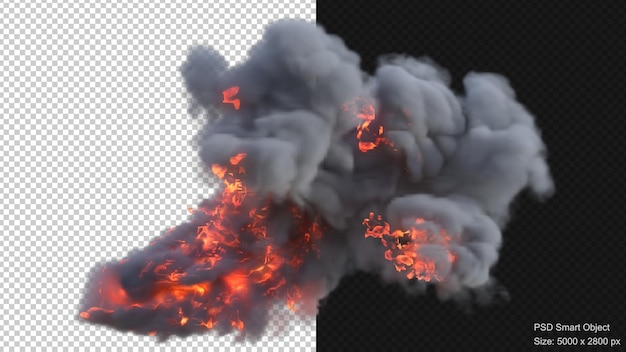 PSD rook en vuur explosie geïsoleerde 3d render