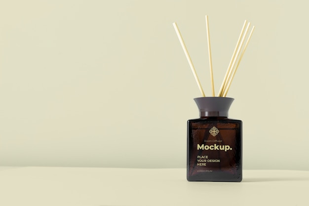 Room diffuser label mock-up with bottle and sticks