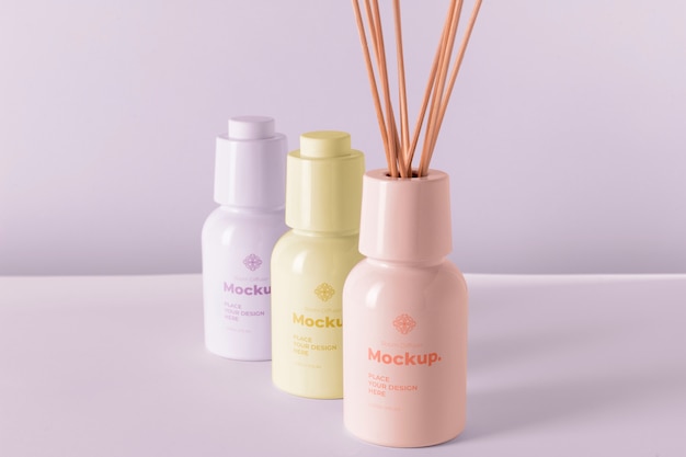 Room diffuser label mock-up with bottle and sticks