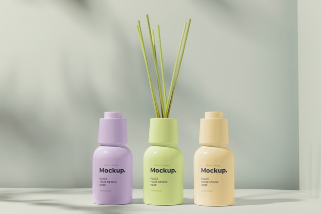 PSD room diffuser label mock-up with bottle and sticks