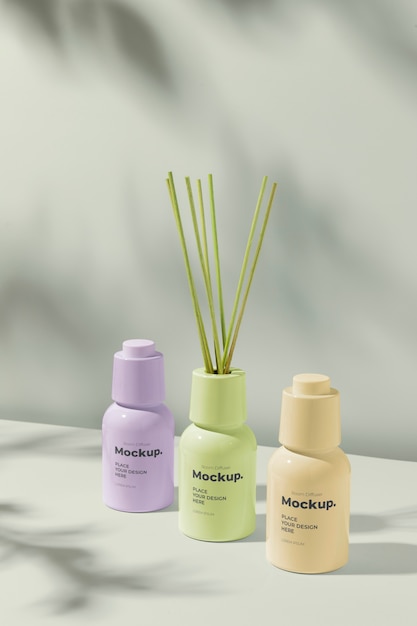 room diffuser label mock-up with bottle and sticks