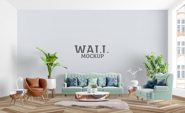 Room is designed in a neoclassical style. wall mockup