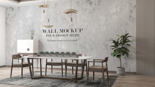 room mockup wall with modern furniture and plants in interior