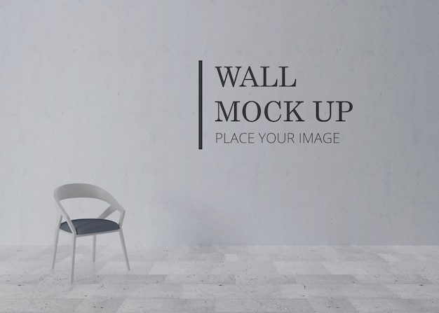 Room Wall Mock Up With White Wooden Chair