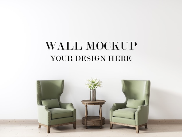 PSD room wall mockup with country style green armchairs