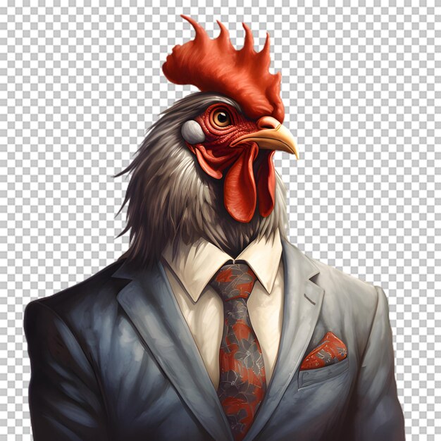 PSD rooster businessman isolated on transparent background