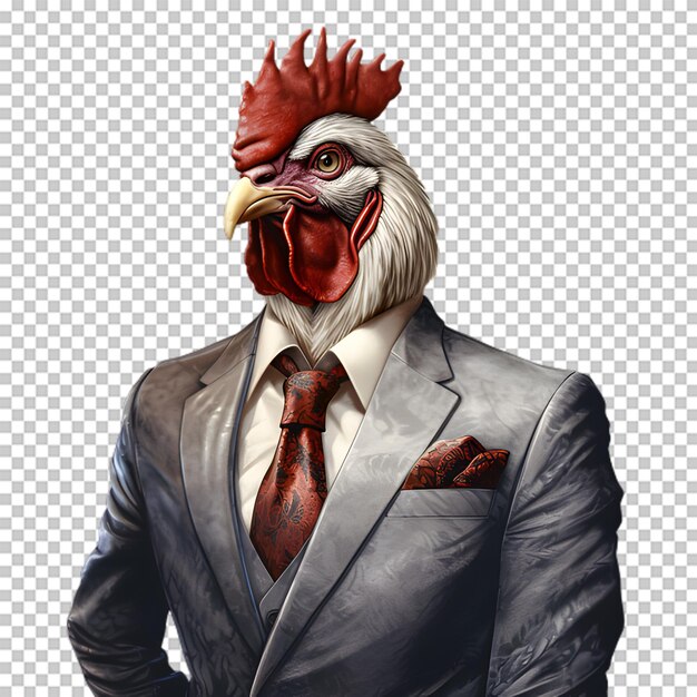 Rooster businessman isolated on transparent background