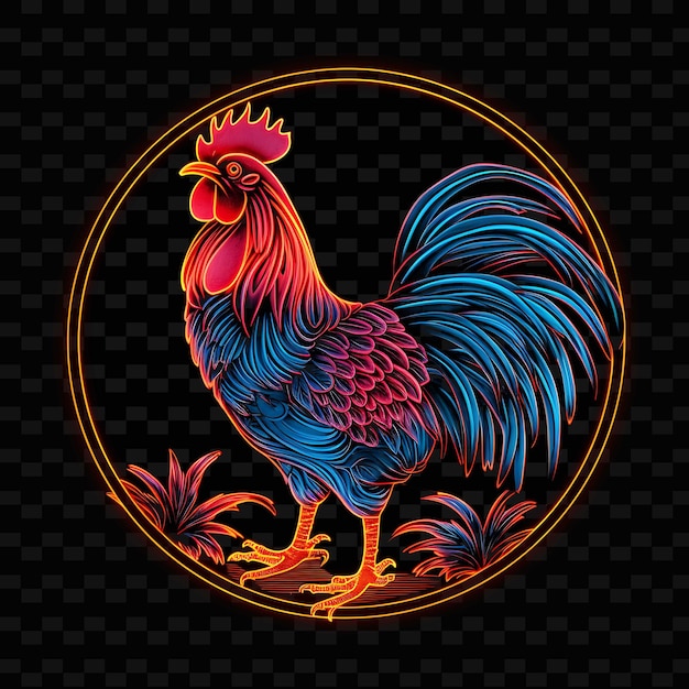 PSD rooster morning sunrise curved neon lines farmhouse comb op png y2k shapes transparent light arts