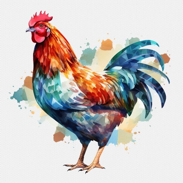 PSD rooster painted with watercolor