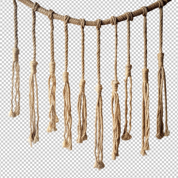 PSD rope pieces hanging on transparent background