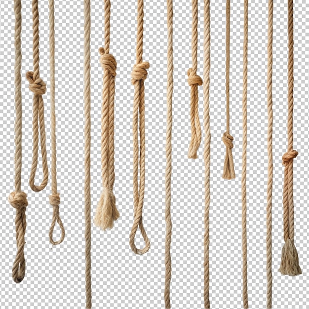 Rope pieces hanging on transparent background