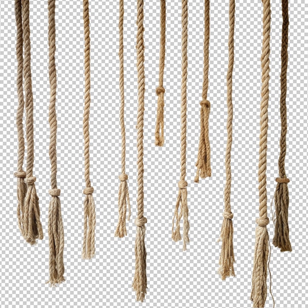 PSD rope pieces hanging on transparent background