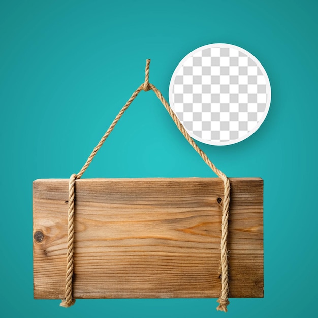 Roped wooden sign isolated on transparent background