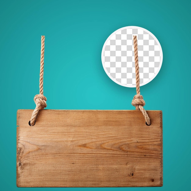 PSD roped wooden sign isolated on transparent background