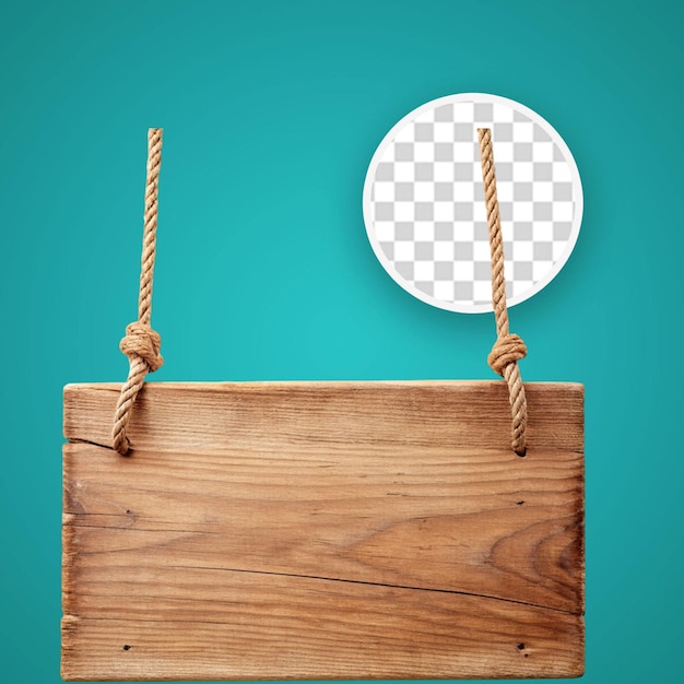 PSD roped wooden sign isolated on transparent background