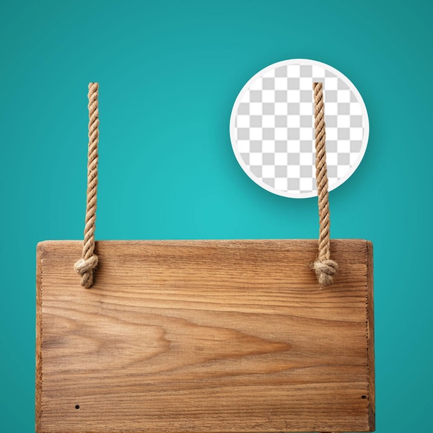 Roped wooden sign isolated on transparent background