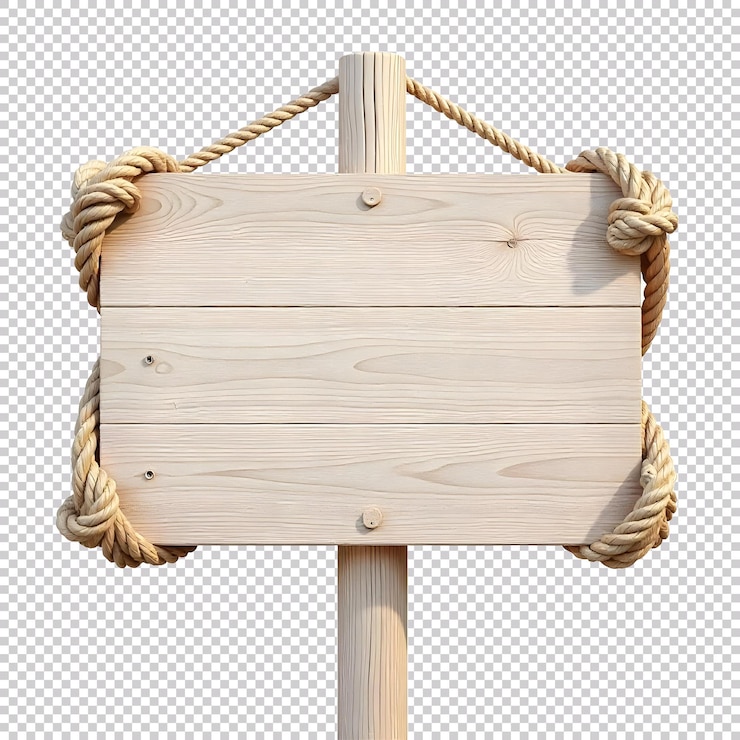 PSD roped wooden sign on a isolated on transparent background