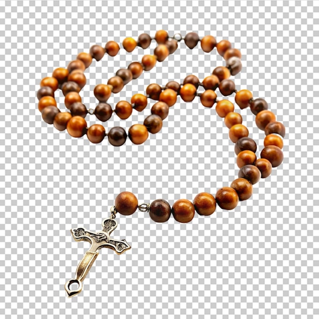 Rosary used for christian prayer on transparent background