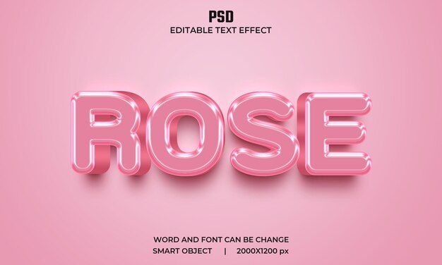 Rose 3d bewerkbaar roze kleur teksteffect premium psd met achtergrond