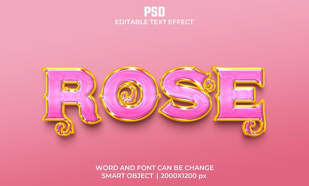 Rose 3d bewerkbaar teksteffect Premium Psd met achtergrond