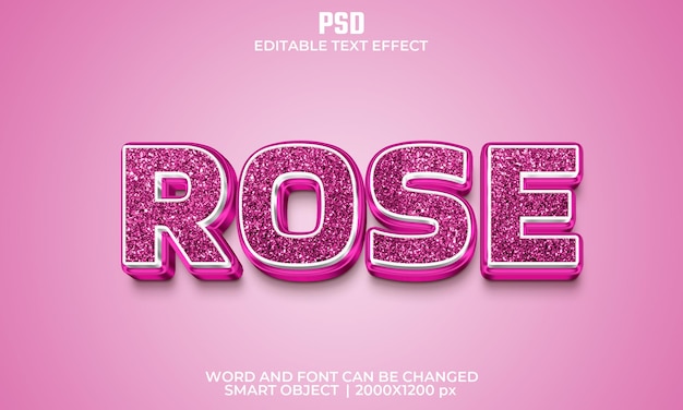 Rose 3d bewerkbaar teksteffect premium psd met achtergrond