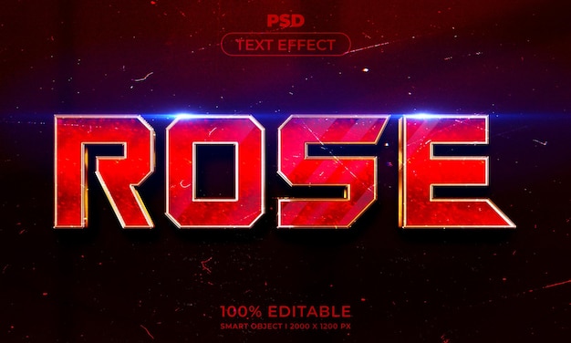 Rose 3d bewerkbare teksteffectstijl met achtergrond