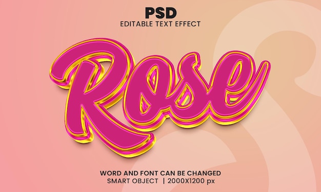 Роза 3d редактируемый текстовый эффект premium psd с фоном