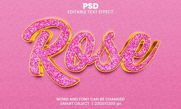 Роза 3d редактируемый текстовый эффект premium psd с фоном