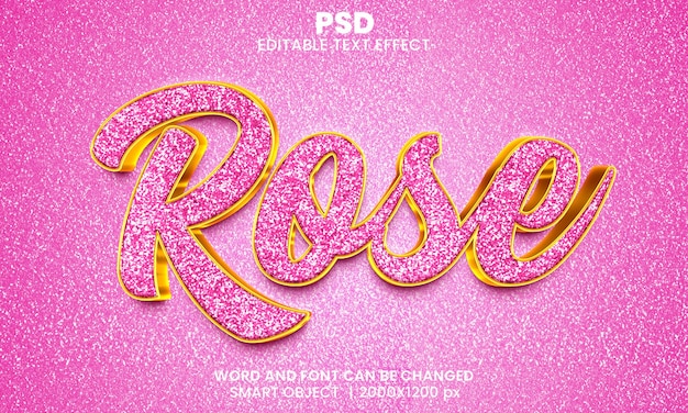 PSD Роза 3d редактируемый текстовый эффект premium psd с фоном