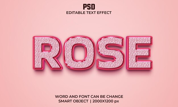 Роза 3d редактируемый текстовый эффект premium psd с фоном