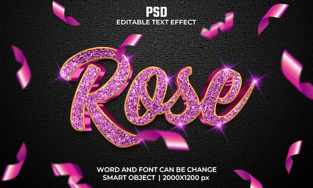 PSD rose 3d editable text effect premium psd with background