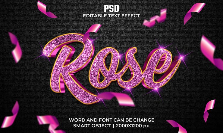 PSD rose 3d editable text effect premium psd with background