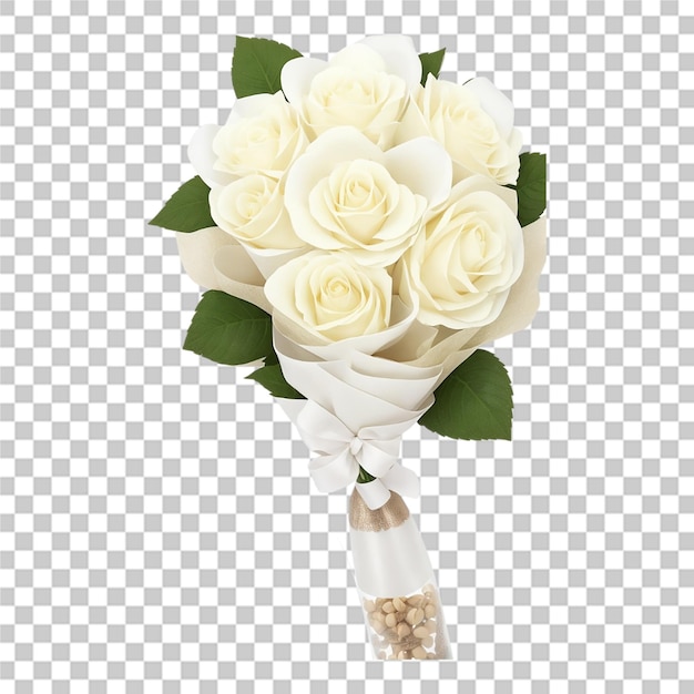 PSD Букет цветов розы с ленточным расположением элегантный дизайн красоты изолированный прозрачный фон