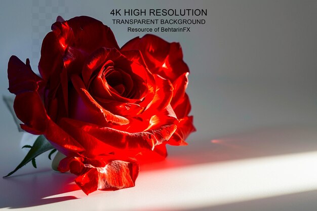 PSD Цветок розы love rose с огненным пламенем и огненными искрами на прозрачном фоне