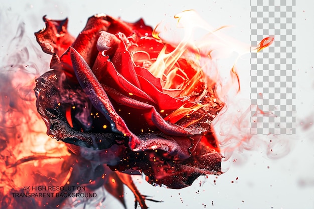 PSD rose flower with fire love rose shaped design on transparent background