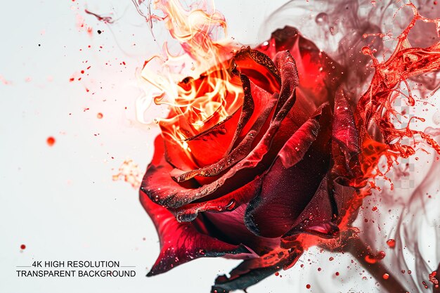 Rose flower with fire love rose shaped design on transparent background