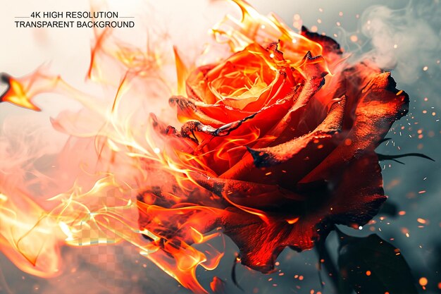 Rose flower with fire love rose shaped design on transparent background